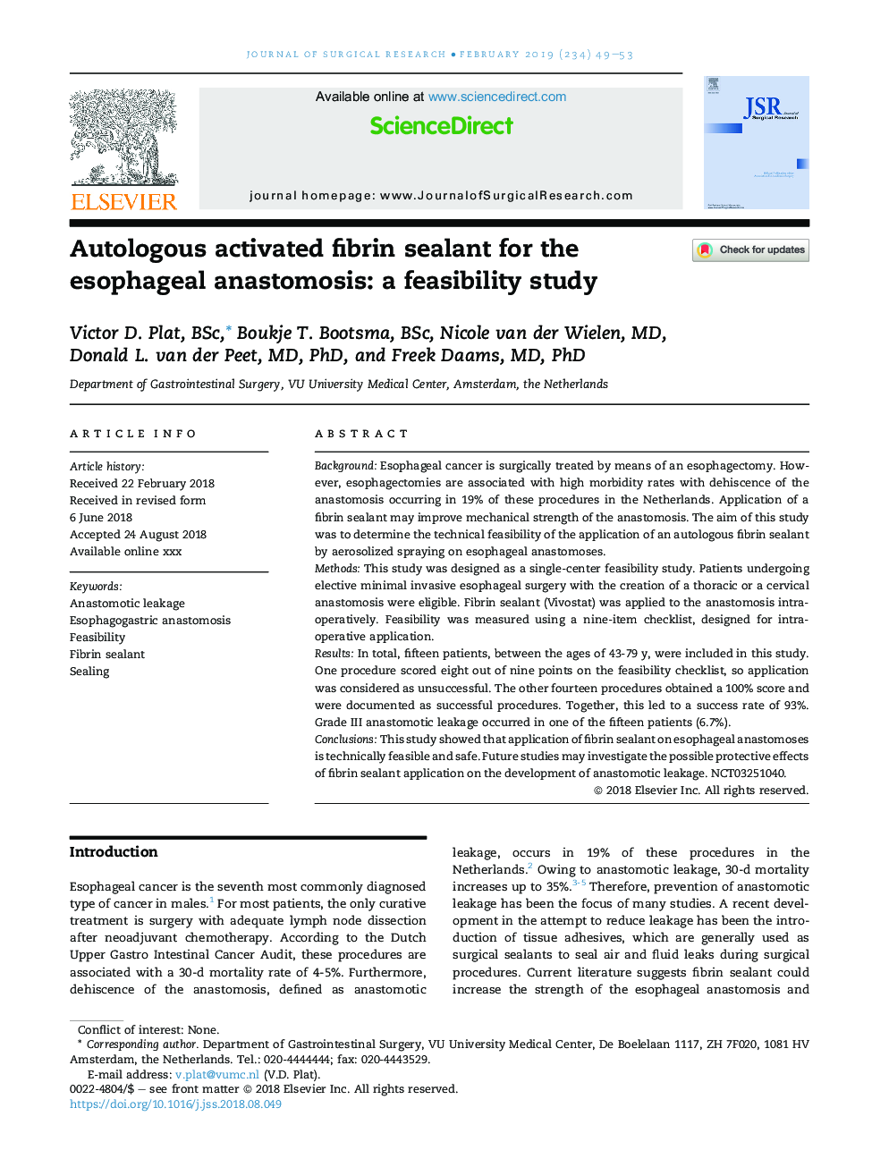 Autologous activated fibrin sealant for the esophageal anastomosis: a feasibility study