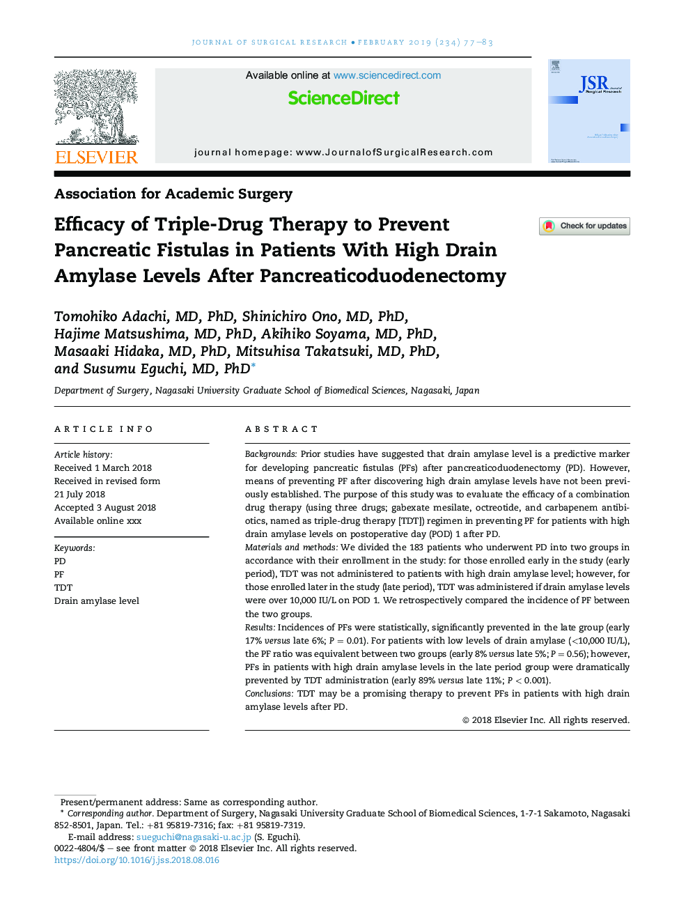 Efficacy of Triple-Drug Therapy to Prevent Pancreatic Fistulas in Patients With High Drain Amylase Levels After Pancreaticoduodenectomy