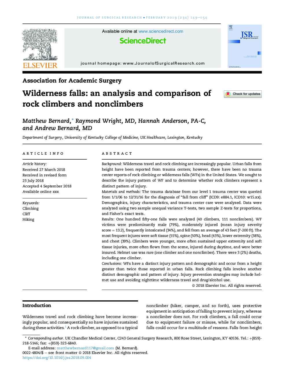 Wilderness falls: an analysis and comparison of rock climbers and nonclimbers