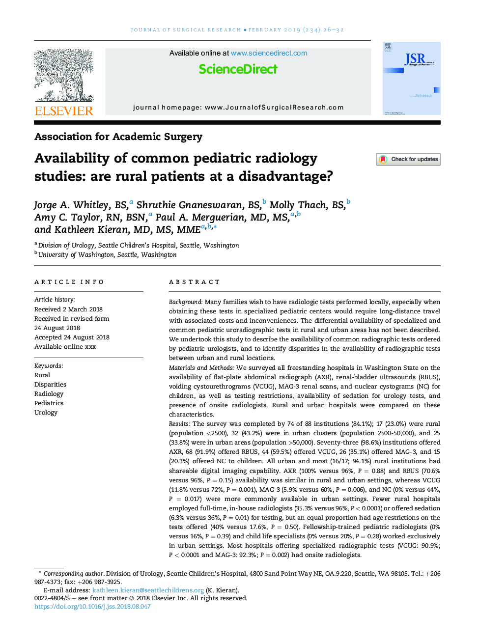 Availability of common pediatric radiology studies: are rural patients at a disadvantage?