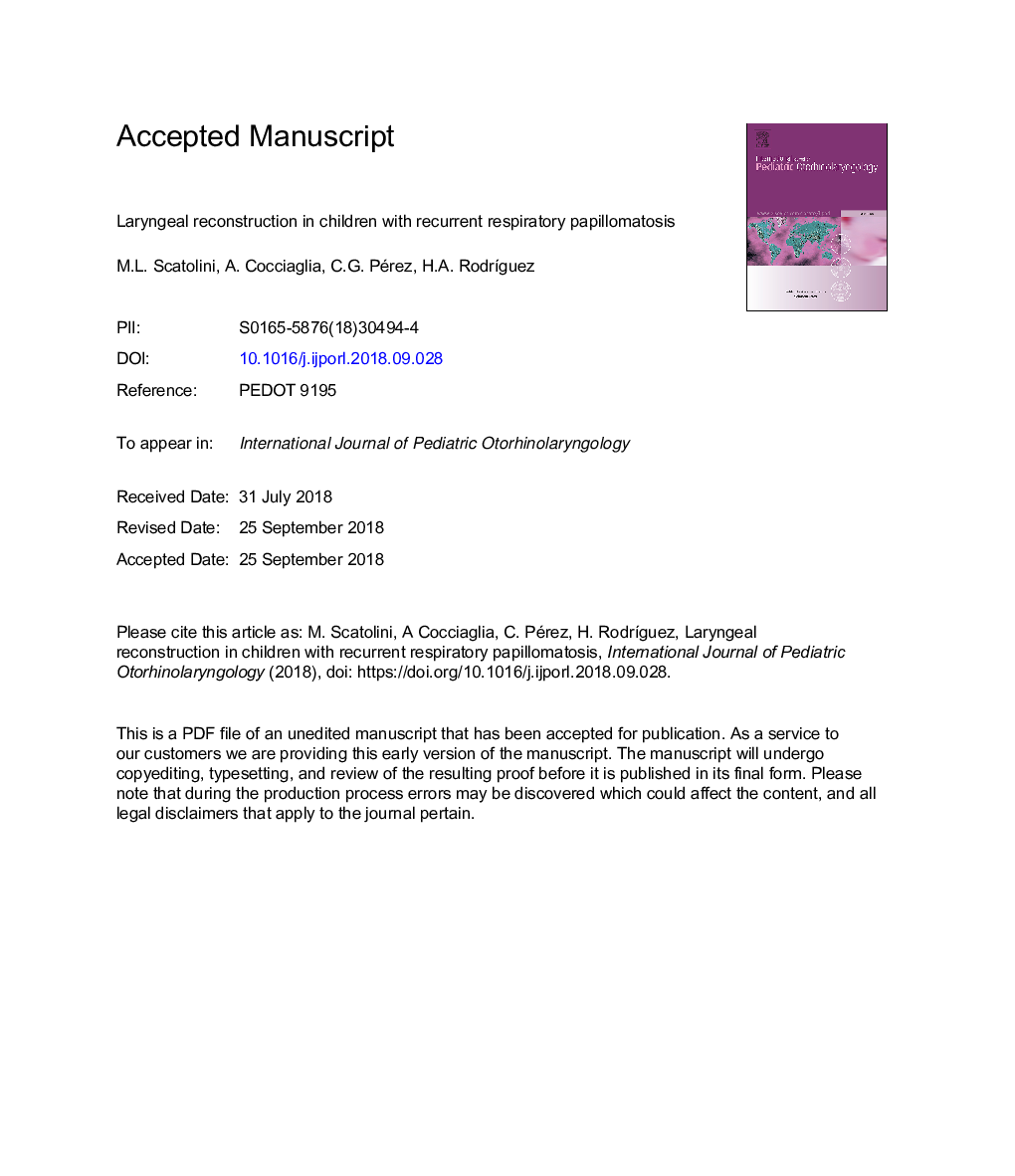 Laryngeal reconstruction in children with recurrent respiratory papillomatosis