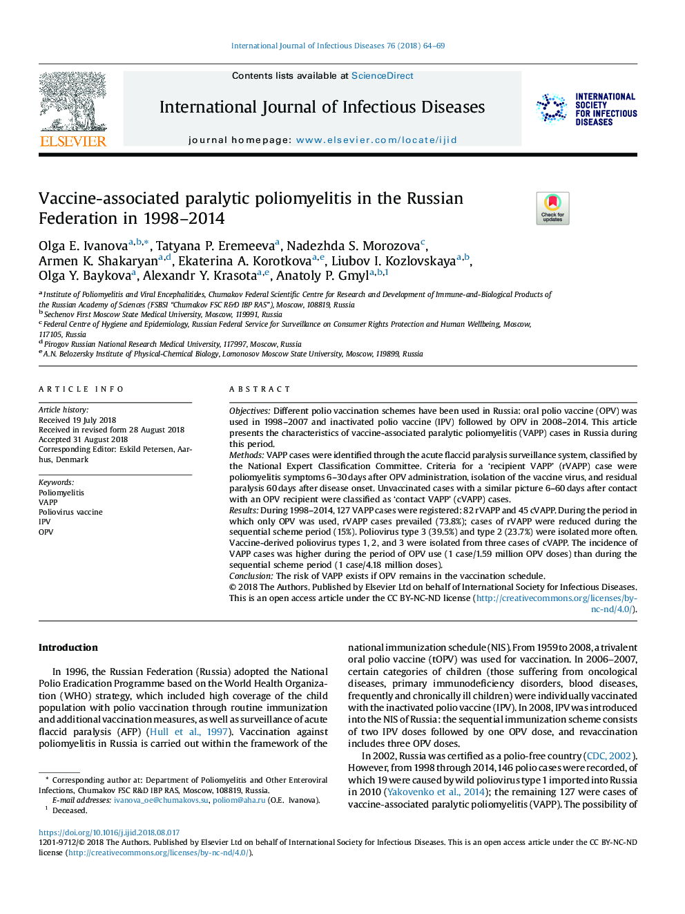 Vaccine-associated paralytic poliomyelitis in the Russian Federation in 1998-2014