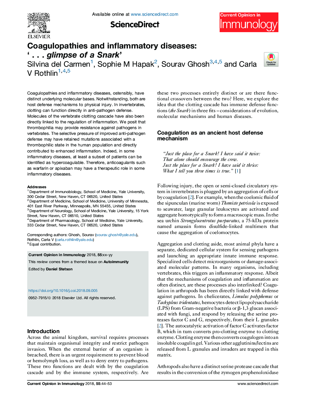 Coagulopathies and inflammatory diseases: 'â¦glimpse of a Snark'