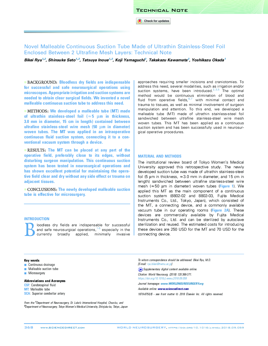 Novel Malleable Continuous Suction Tube Made of Ultrathin Stainless-Steel Foil Enclosed Between 2 Ultrafine Mesh Layers: Technical Note