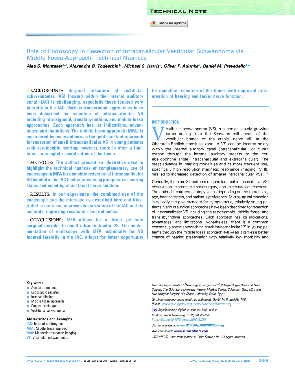 Role of Endoscopy in Resection of Intracanalicular Vestibular Schwannoma via Middle Fossa Approach: Technical Nuances