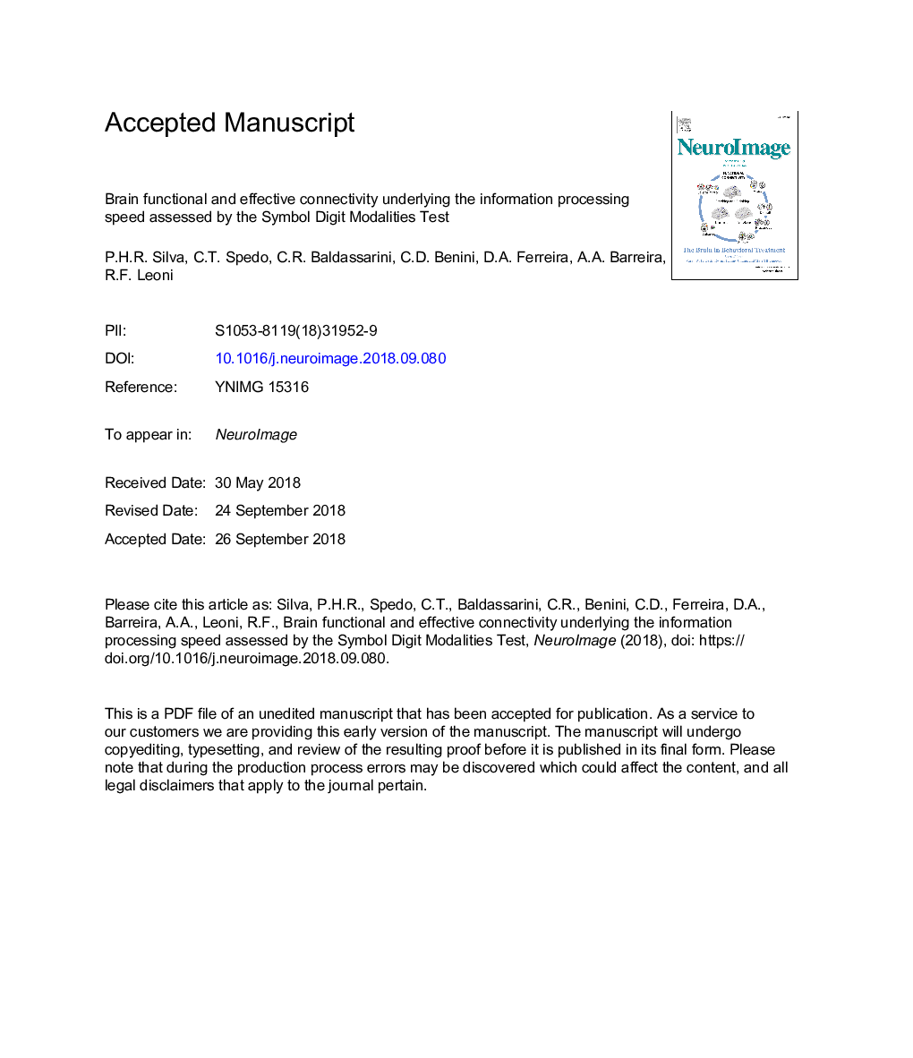 Brain functional and effective connectivity underlying the information processing speed assessed by the Symbol Digit Modalities Test