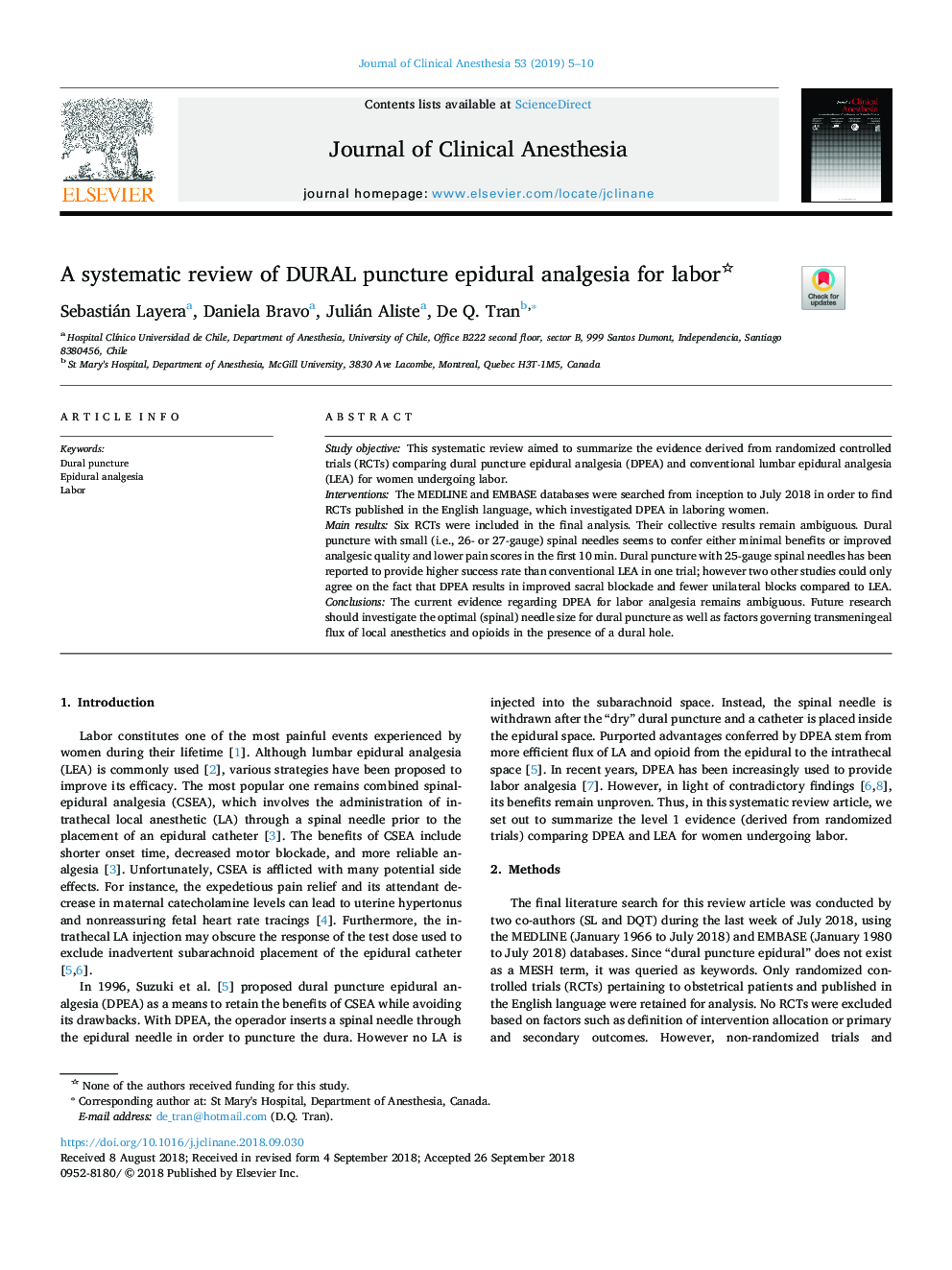 A systematic review of DURAL puncture epidural analgesia for labor