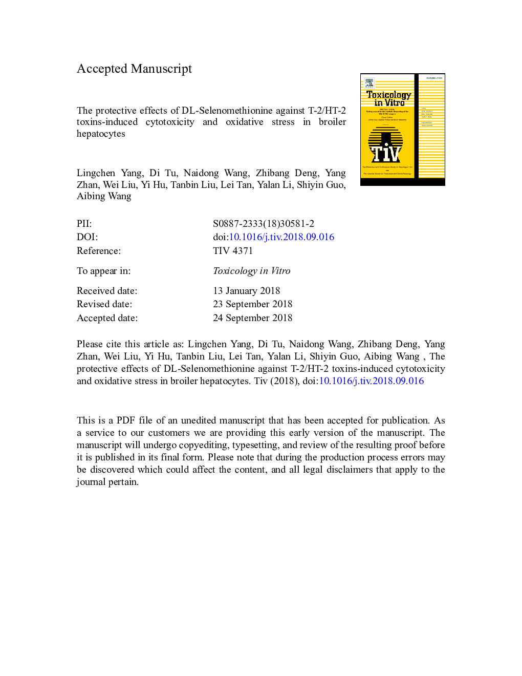 The protective effects of DL-Selenomethionine against T-2/HT-2 toxins-induced cytotoxicity and oxidative stress in broiler hepatocytes