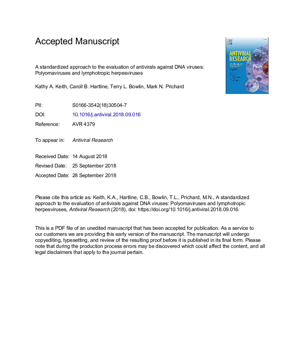 A standardized approach to the evaluation of antivirals against DNA viruses: Polyomaviruses and lymphotropic herpesviruses