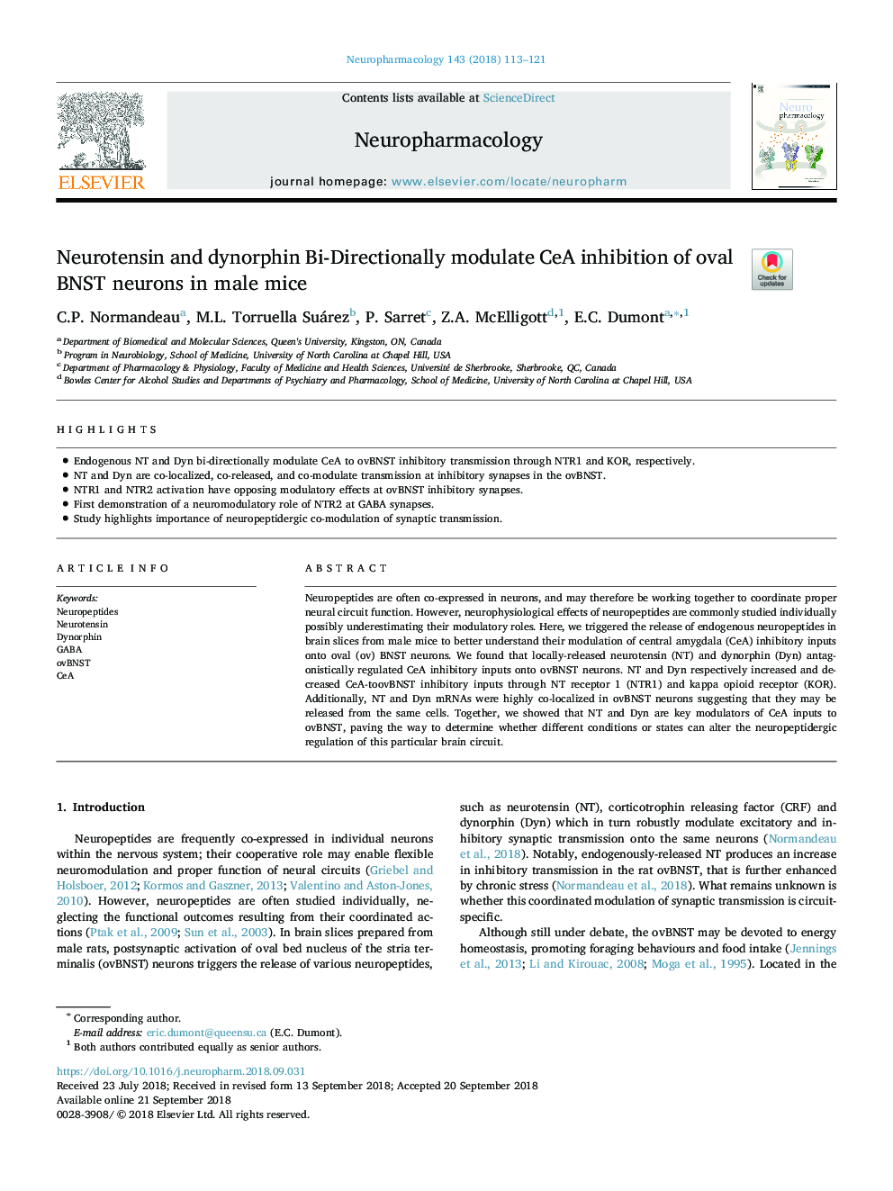 Neurotensin and dynorphin Bi-Directionally modulate CeA inhibition of oval BNST neurons in male mice