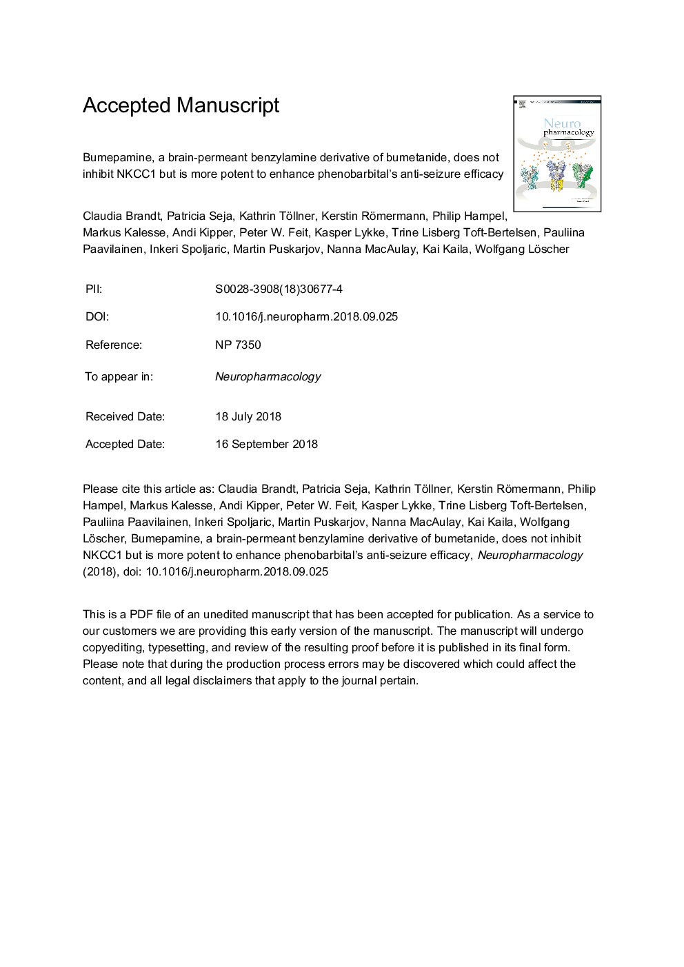 Bumepamine, a brain-permeant benzylamine derivative of bumetanide, does not inhibit NKCC1 but is more potent to enhance phenobarbital's anti-seizure efficacy