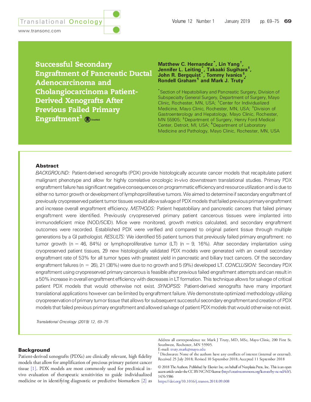 Successful Secondary Engraftment of Pancreatic Ductal Adenocarcinoma and Cholangiocarcinoma Patient-Derived Xenografts After Previous Failed Primary Engraftment