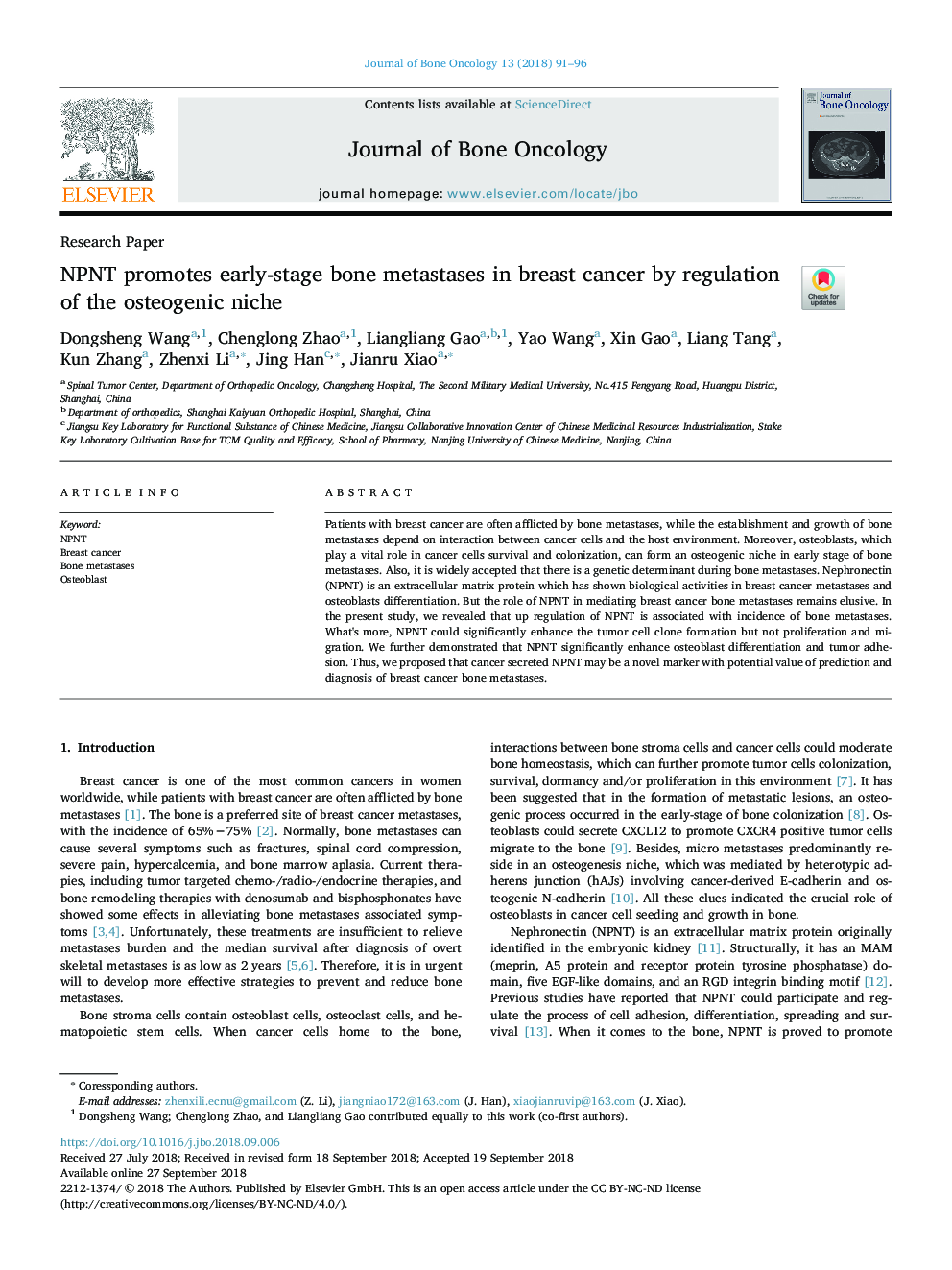 NPNT promotes early-stage bone metastases in breast cancer by regulation of the osteogenic niche