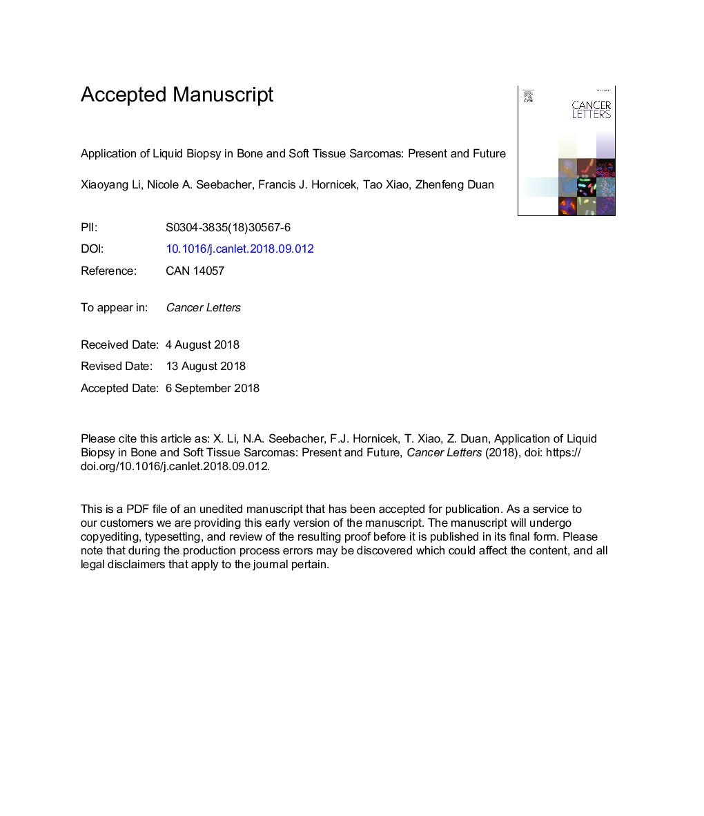 Application of liquid biopsy in bone and soft tissue sarcomas: Present and future