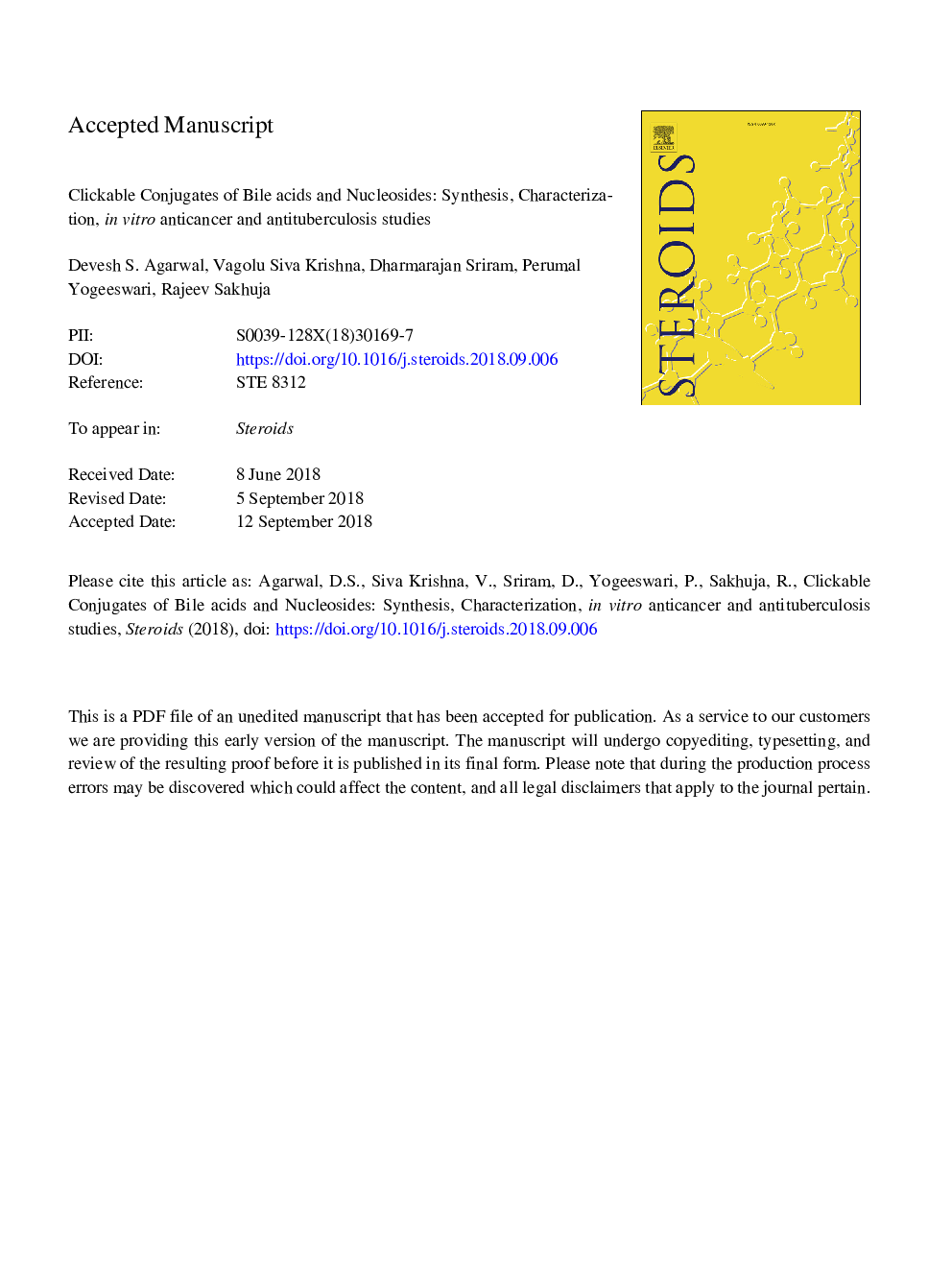 Clickable conjugates of bile acids and nucleosides: Synthesis, characterization, in vitro anticancer and antituberculosis studies