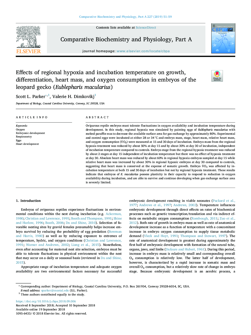 Effects of regional hypoxia and incubation temperature on growth, differentiation, heart mass, and oxygen consumption in embryos of the leopard gecko (Eublepharis macularius)