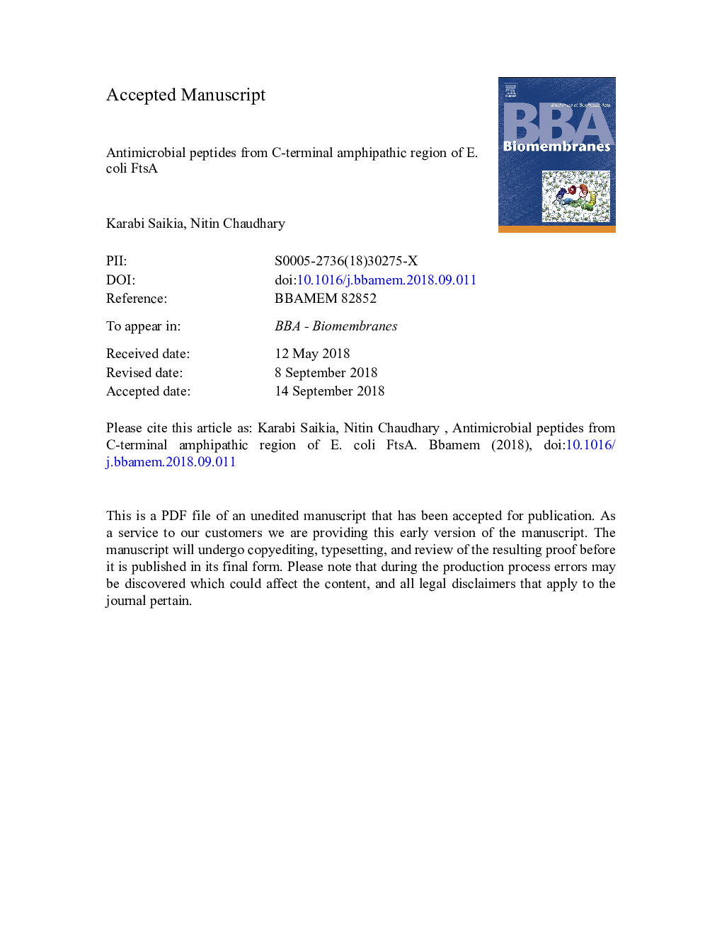 Antimicrobial peptides from C-terminal amphipathic region of E. coli FtsA