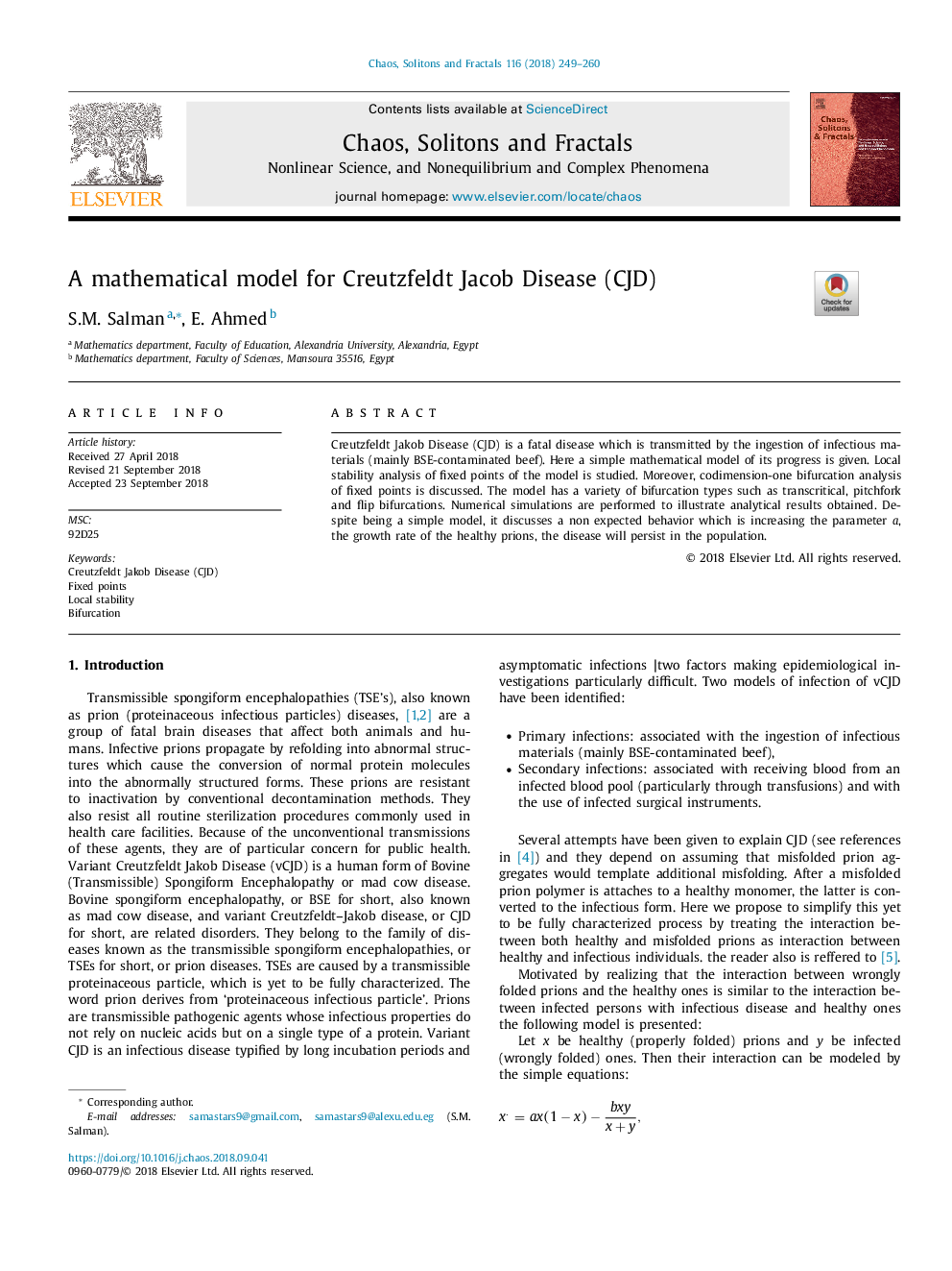 A mathematical model for Creutzfeldt Jacob Disease (CJD)