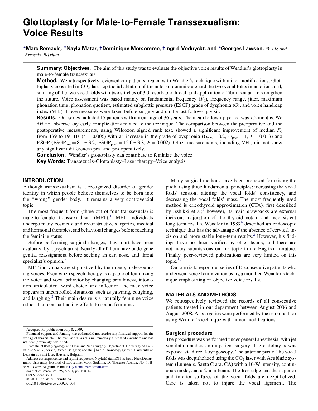 Glottoplasty for Male-to-Female Transsexualism: Voice Results 