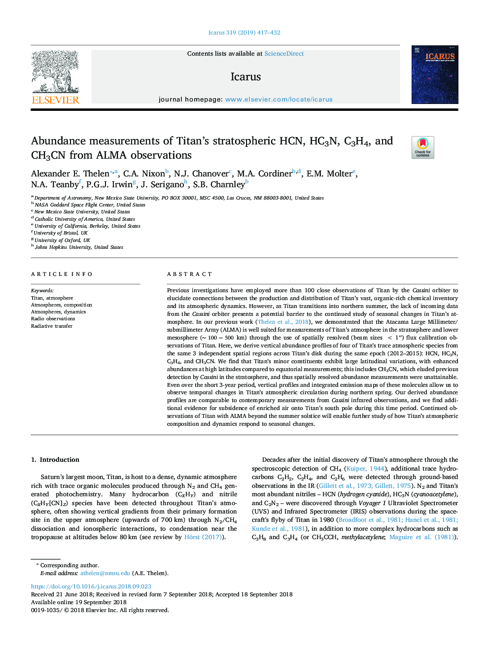 Abundance measurements of Titan's stratospheric HCN, HC3N, C3H4, and CH3CN from ALMA observations