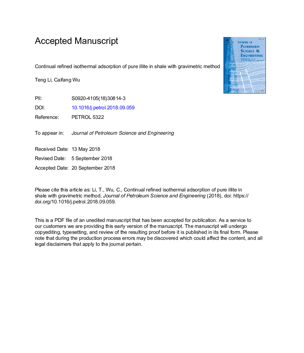 Continual refined isothermal adsorption of pure illite in shale with gravimetric method