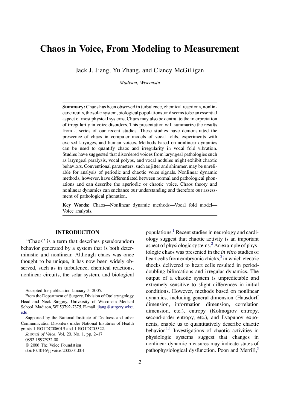 Chaos in Voice, From Modeling to Measurement 