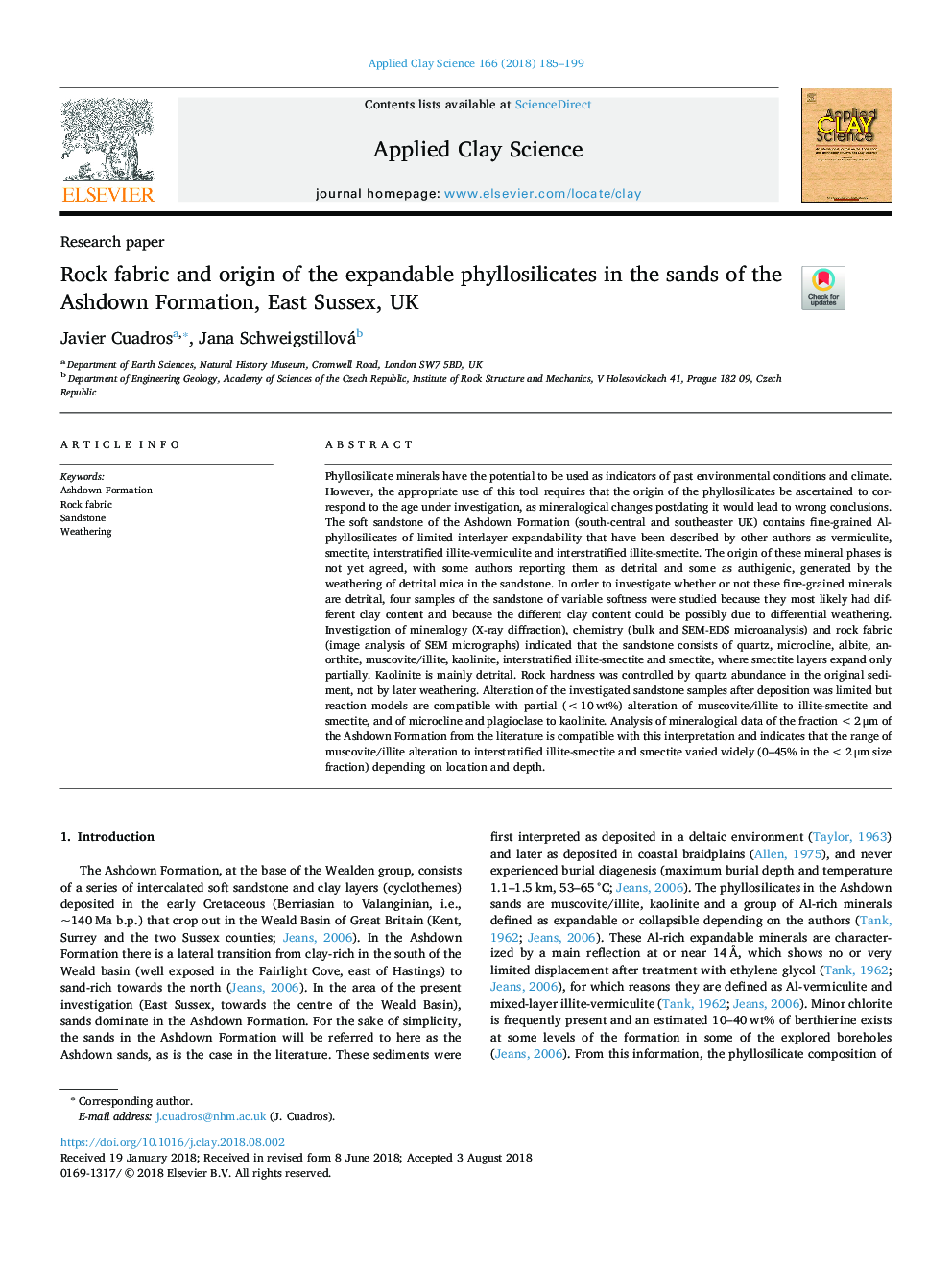 Rock fabric and origin of the expandable phyllosilicates in the sands of the Ashdown Formation, East Sussex, UK