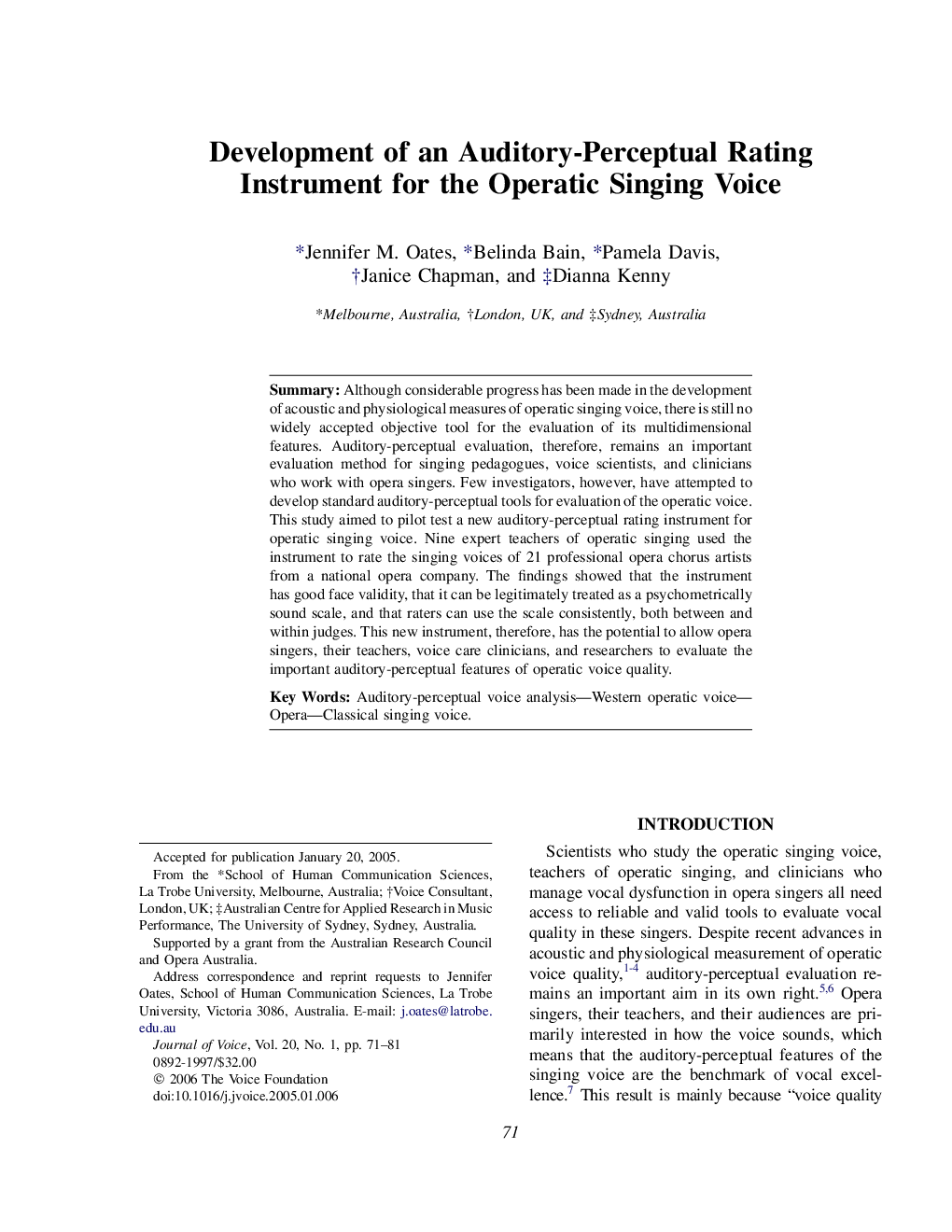 Development of an Auditory-Perceptual Rating Instrument for the Operatic Singing Voice 