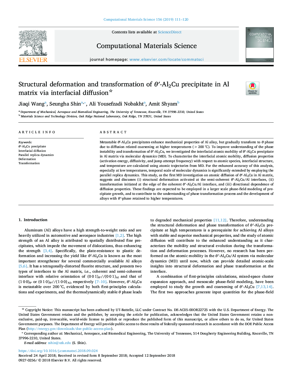 Structural deformation and transformation of Î¸â²-Al2Cu precipitate in Al matrix via interfacial diffusion