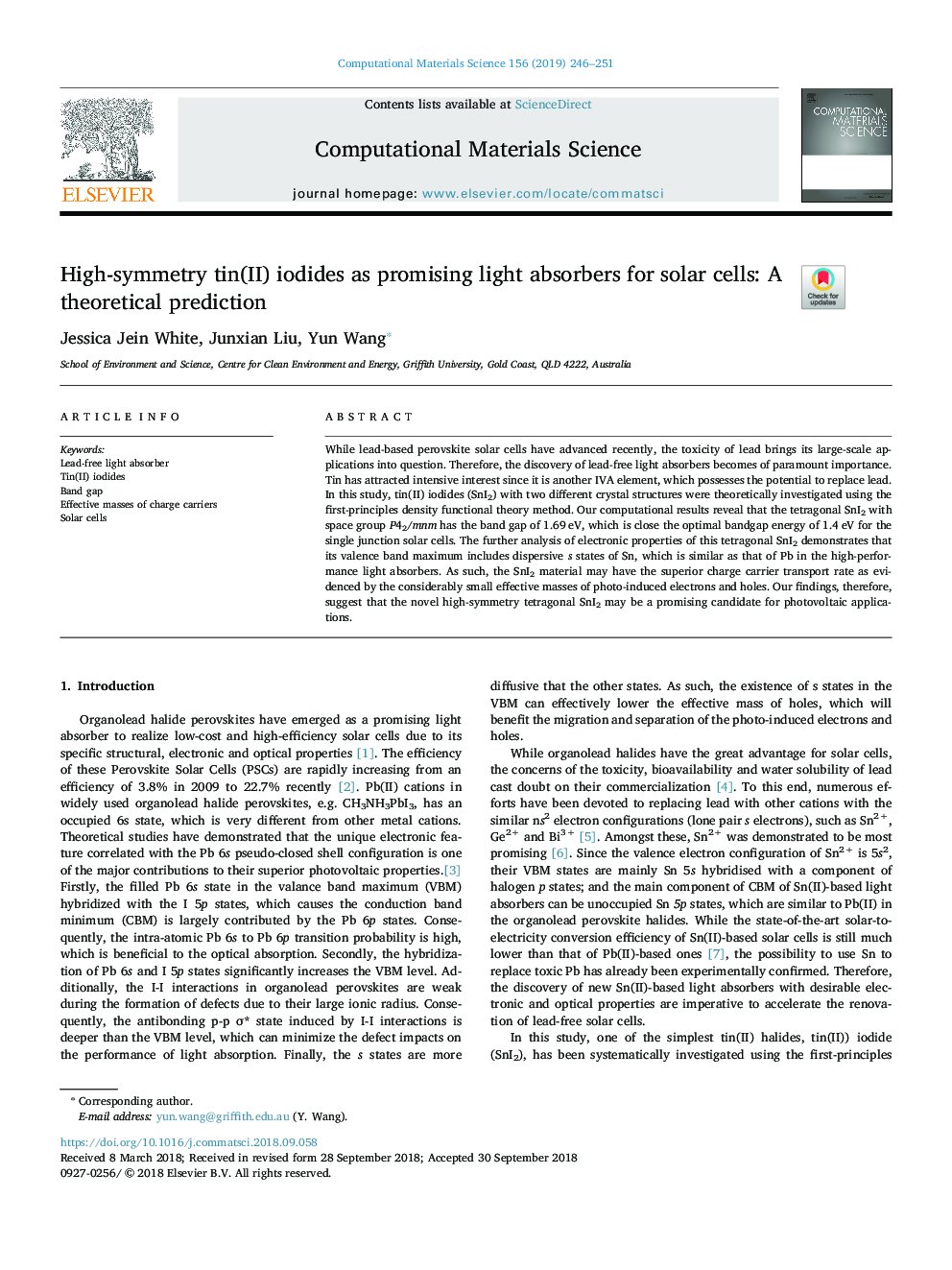 High-symmetry tin(II) iodides as promising light absorbers for solar cells: A theoretical prediction