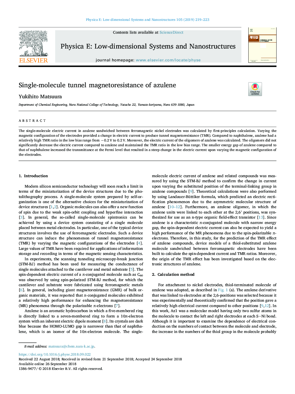 Single-molecule tunnel magnetoresistance of azulene