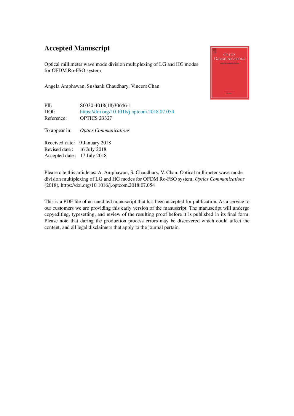 Optical millimeter wave mode division multiplexing of LG and HG modes for OFDM Ro-FSO system