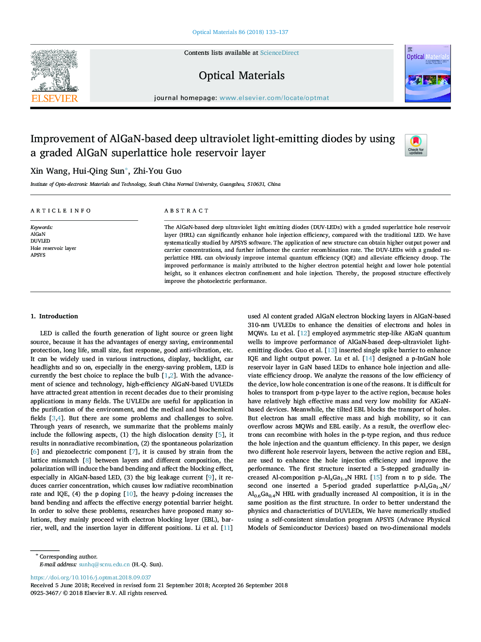 Improvement of AlGaN-based deep ultraviolet light-emitting diodes by using a graded AlGaN superlattice hole reservoir layer