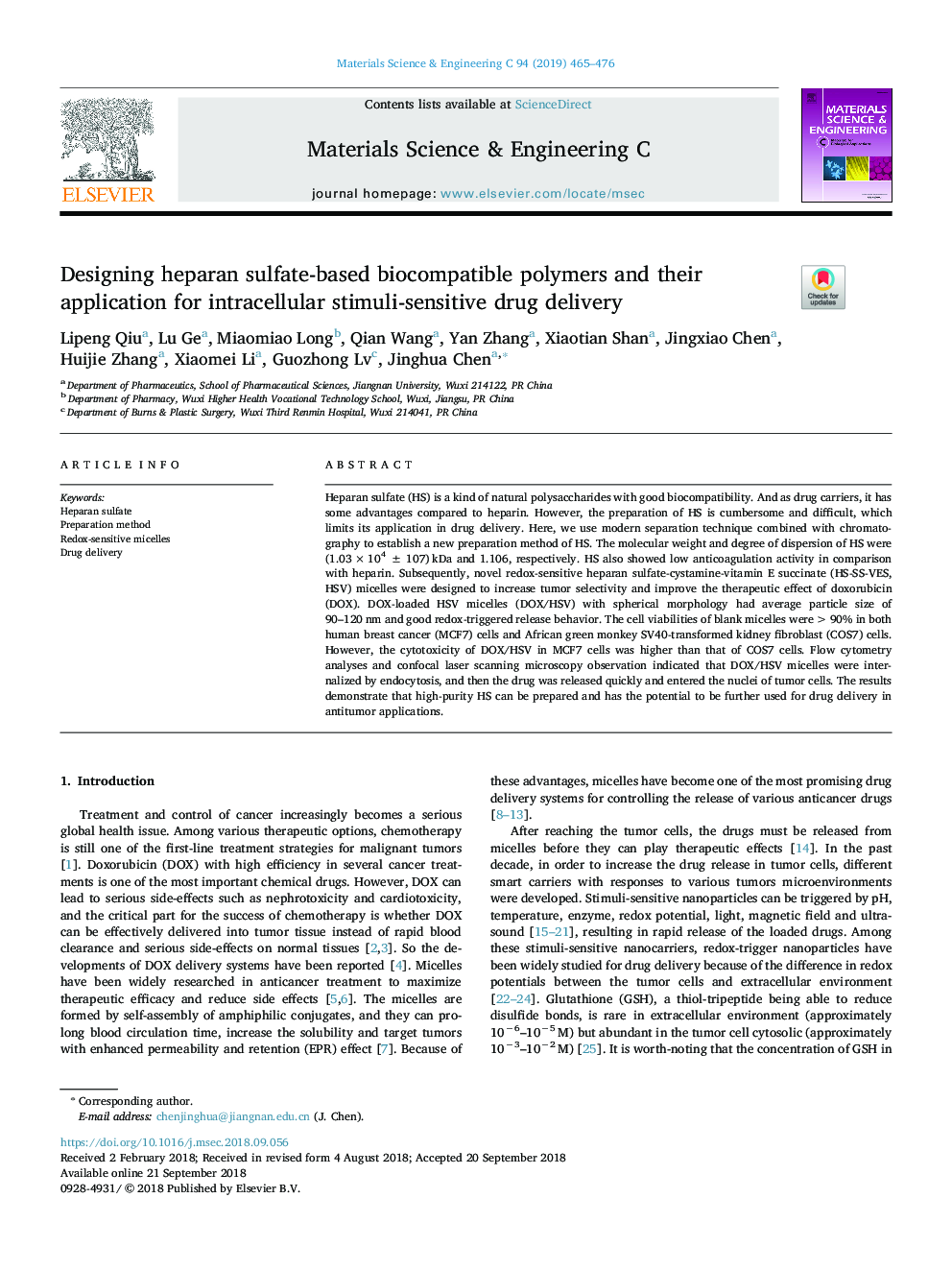 Designing heparan sulfate-based biocompatible polymers and their application for intracellular stimuli-sensitive drug delivery