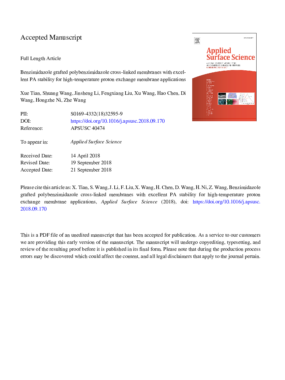 Benzimidazole grafted polybenzimidazole cross-linked membranes with excellent PA stability for high-temperature proton exchange membrane applications