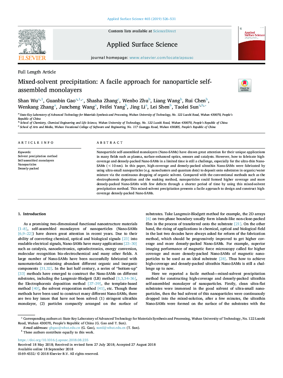 Mixed-solvent precipitation: A facile approach for nanoparticle self-assembled monolayers