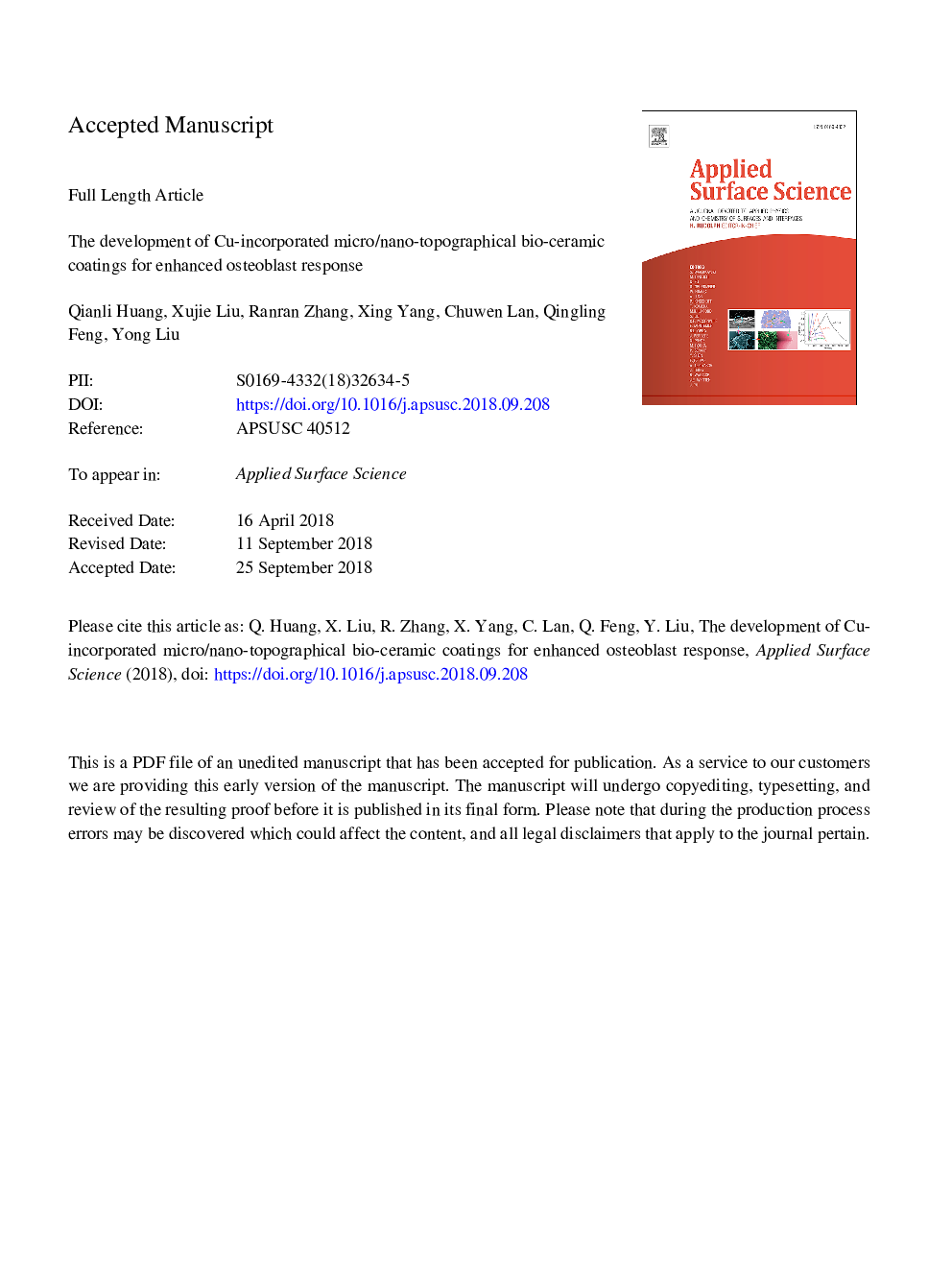 The development of Cu-incorporated micro/nano-topographical bio-ceramic coatings for enhanced osteoblast response