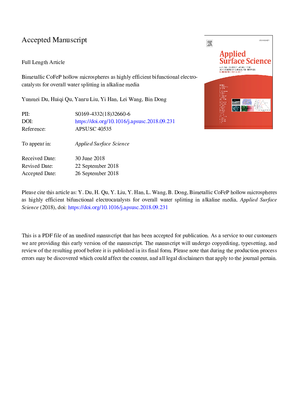 Bimetallic CoFeP hollow microspheres as highly efficient bifunctional electrocatalysts for overall water splitting in alkaline media