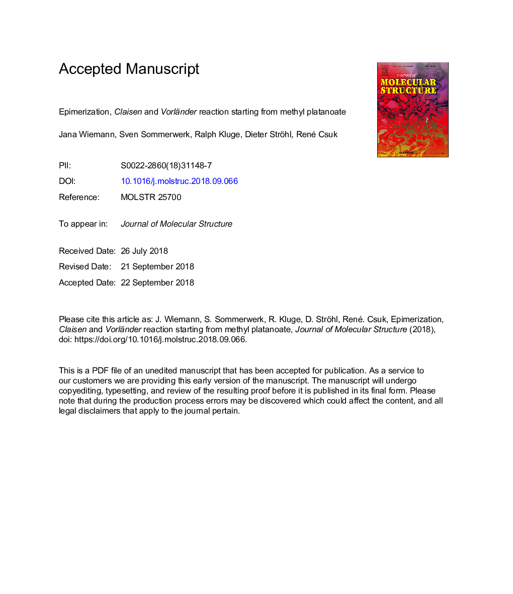 Epimerization, Claisen and Vorländer reaction starting from methyl platanoate