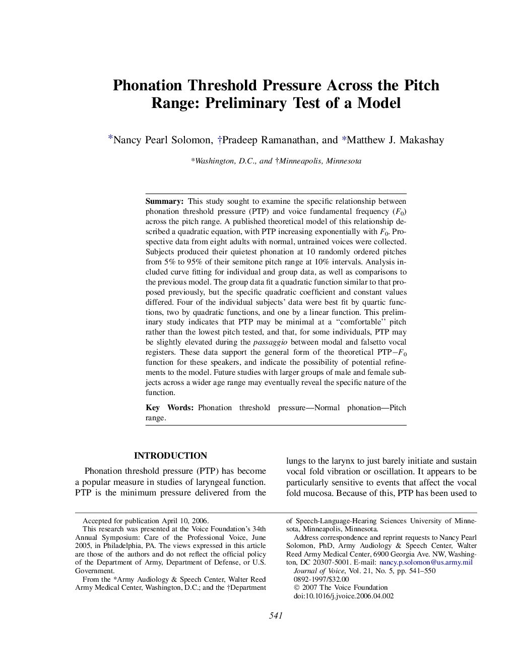 Phonation Threshold Pressure Across the Pitch Range: Preliminary Test of a Model 