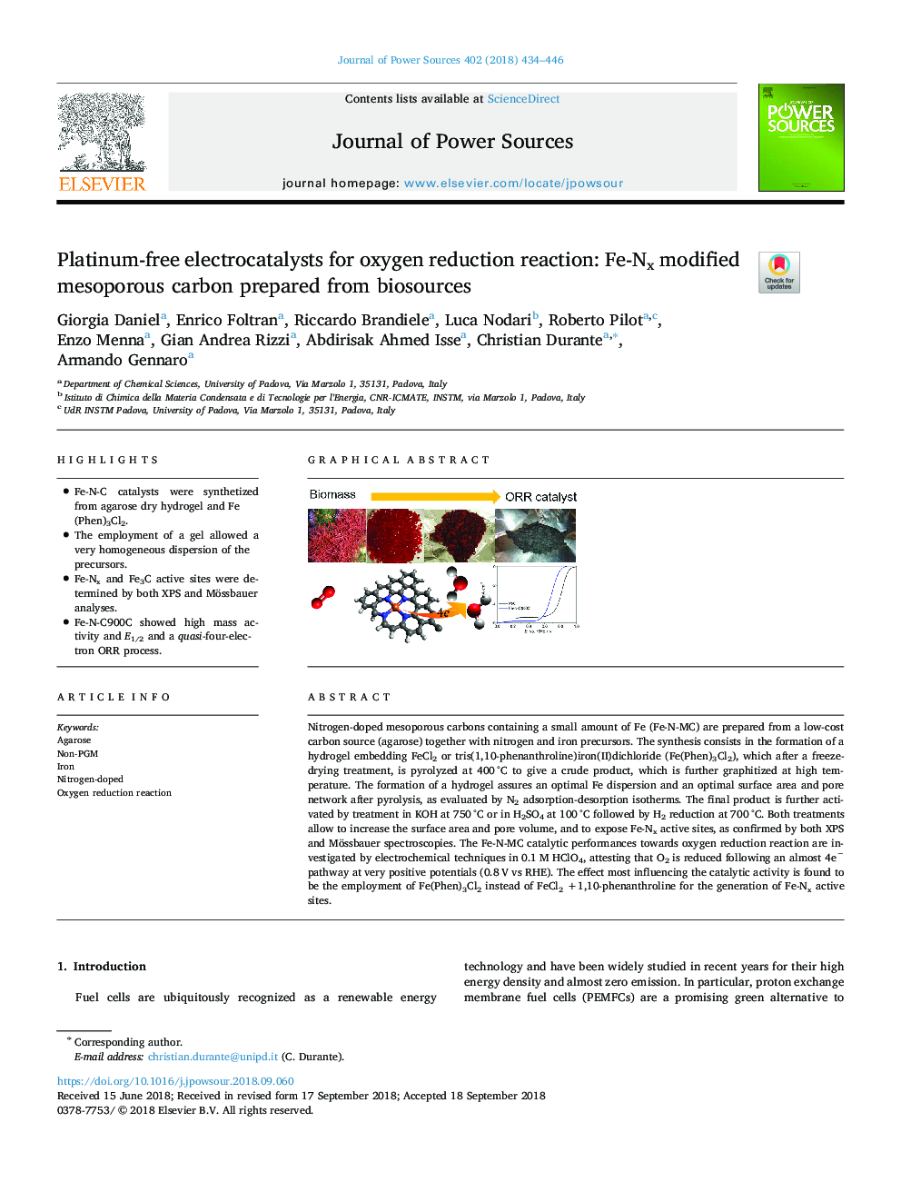 Platinum-free electrocatalysts for oxygen reduction reaction: Fe-Nx modified mesoporous carbon prepared from biosources