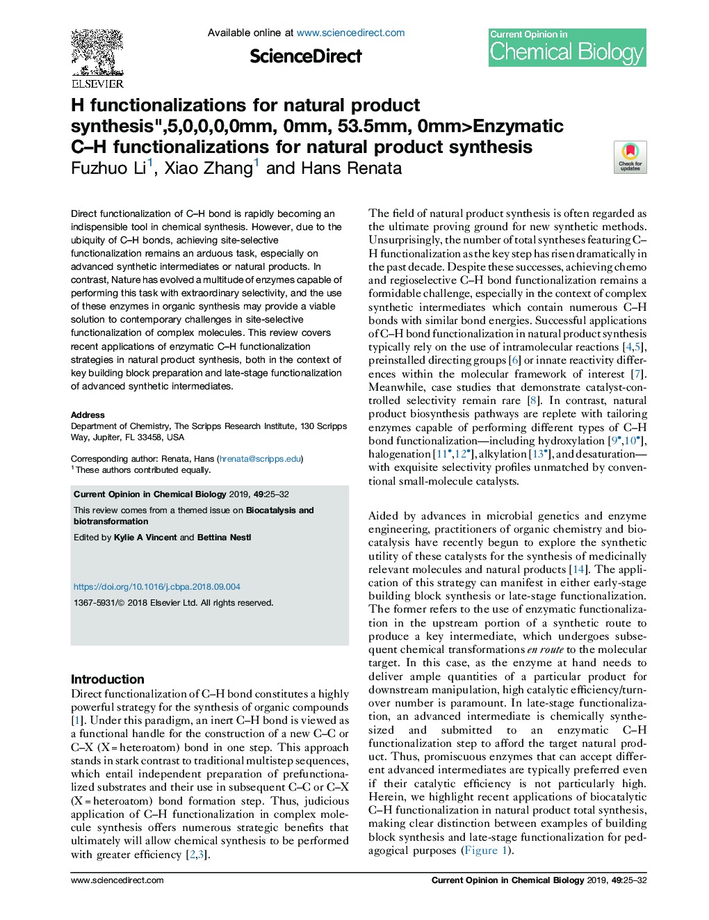 Enzymatic CH functionalizations for natural product synthesis