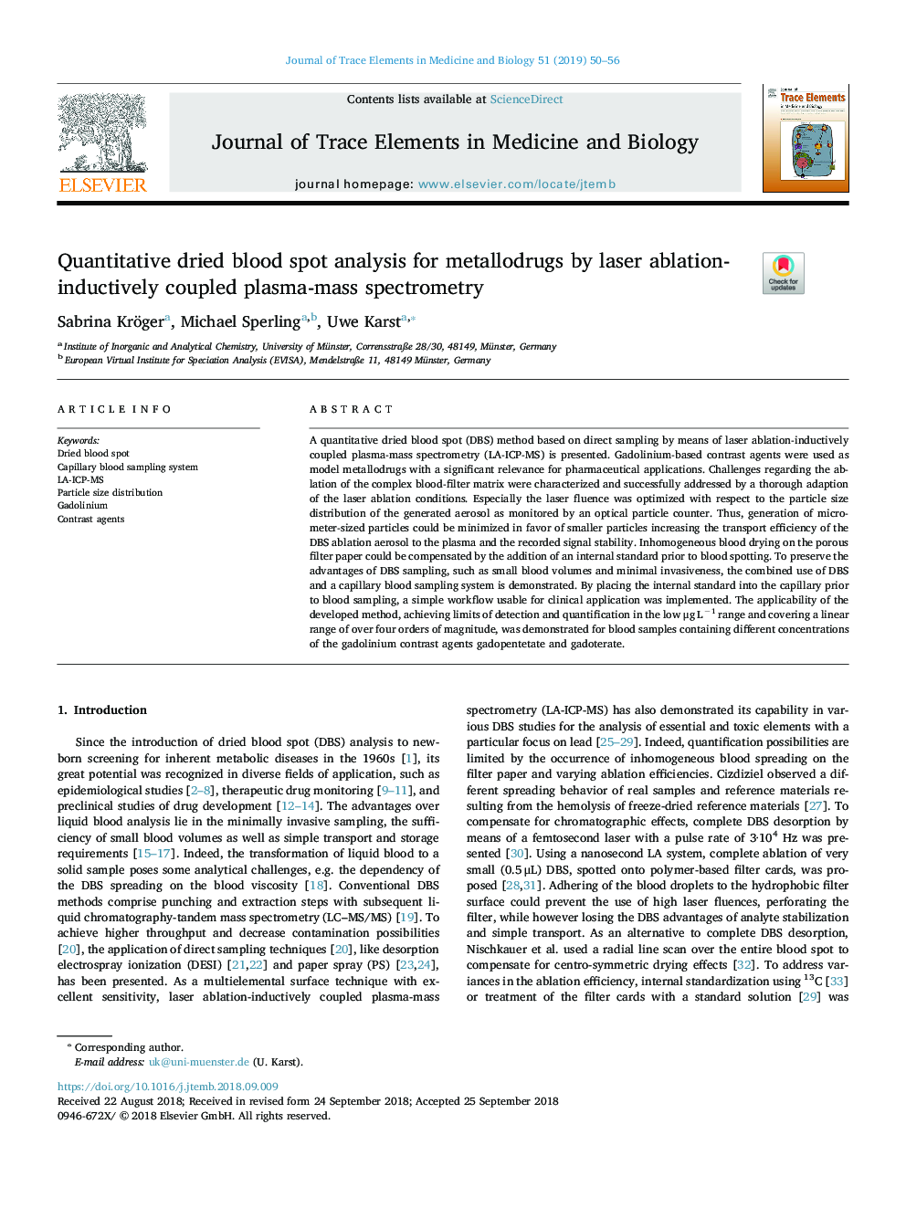 Quantitative dried blood spot analysis for metallodrugs by laser ablation-inductively coupled plasma-mass spectrometry