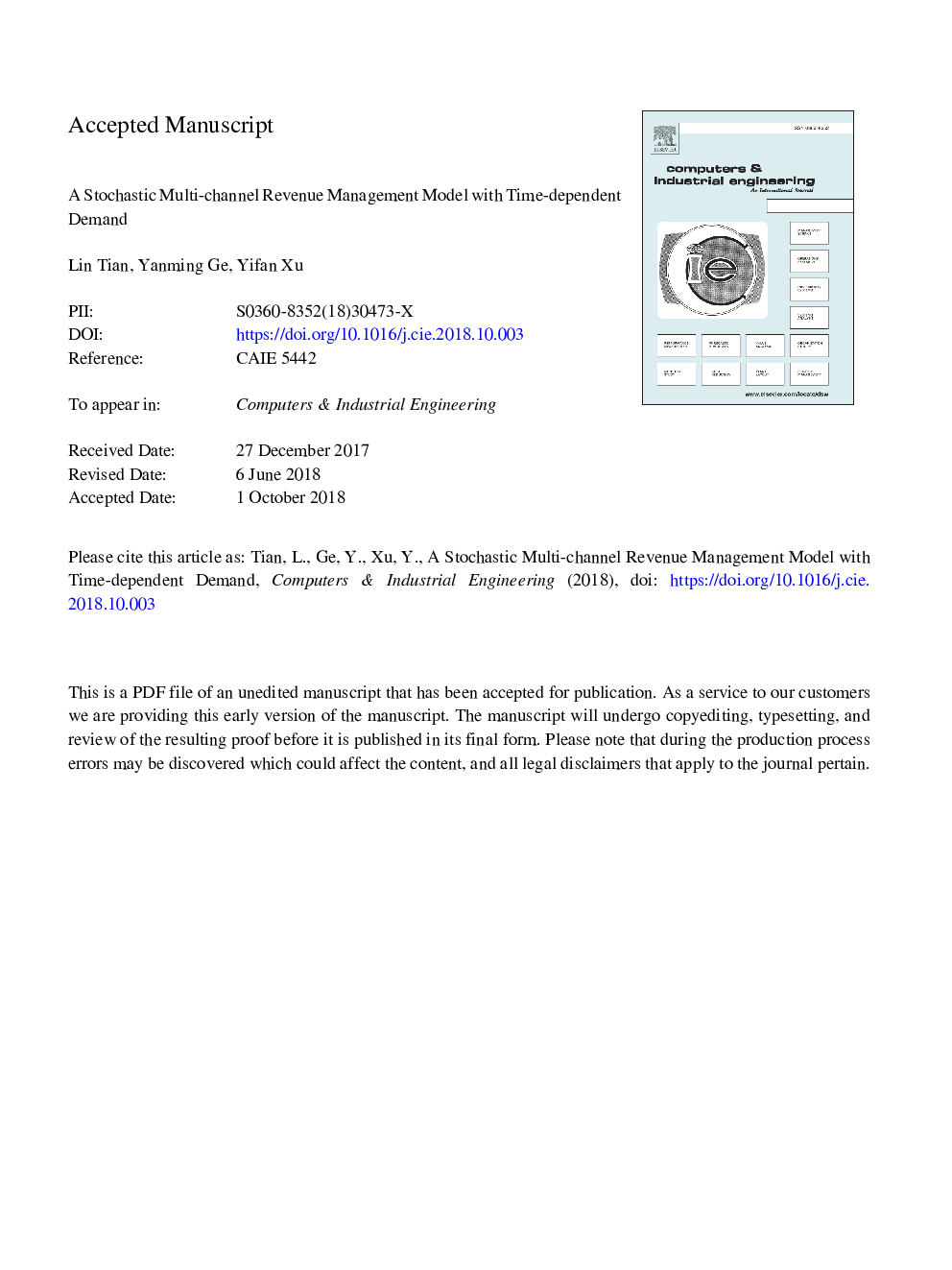 A stochastic multi-channel revenue management model with time-dependent demand