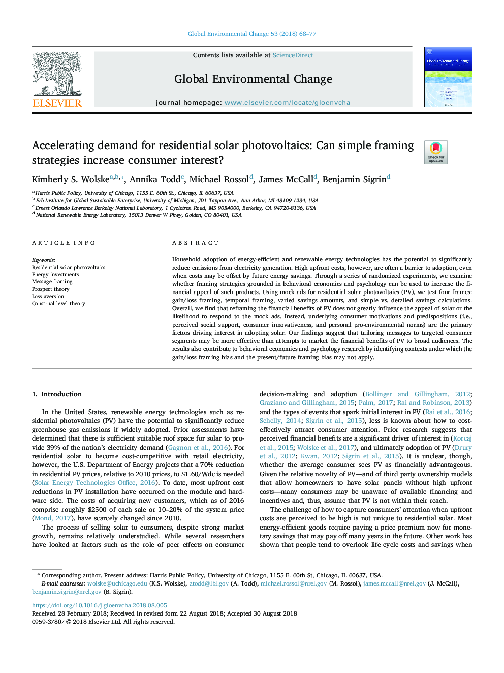 Accelerating demand for residential solar photovoltaics: Can simple framing strategies increase consumer interest?