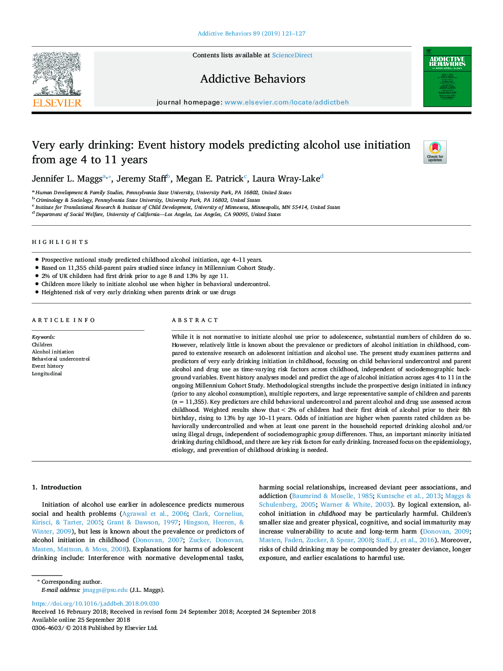 Very early drinking: Event history models predicting alcohol use initiation from age 4 to 11 years