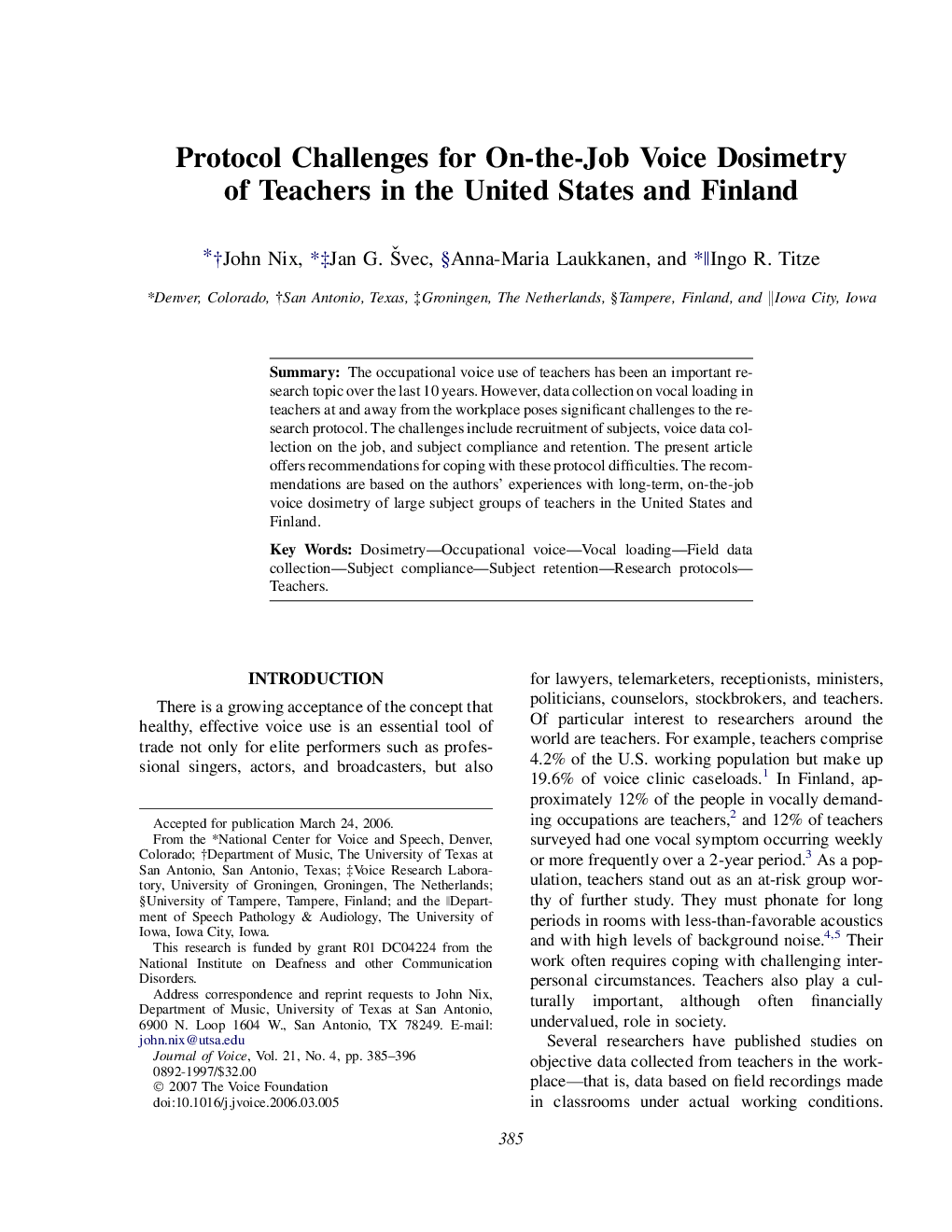 Protocol Challenges for On-the-Job Voice Dosimetry of Teachers in the United States and Finland 