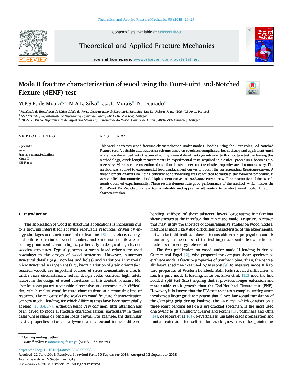 Mode II fracture characterization of wood using the Four-Point End-Notched Flexure (4ENF) test