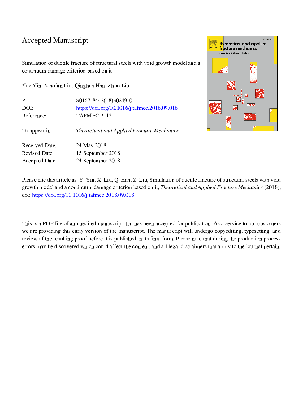 Simulation of ductile fracture of structural steels with void growth model and a continuum damage criterion based on it