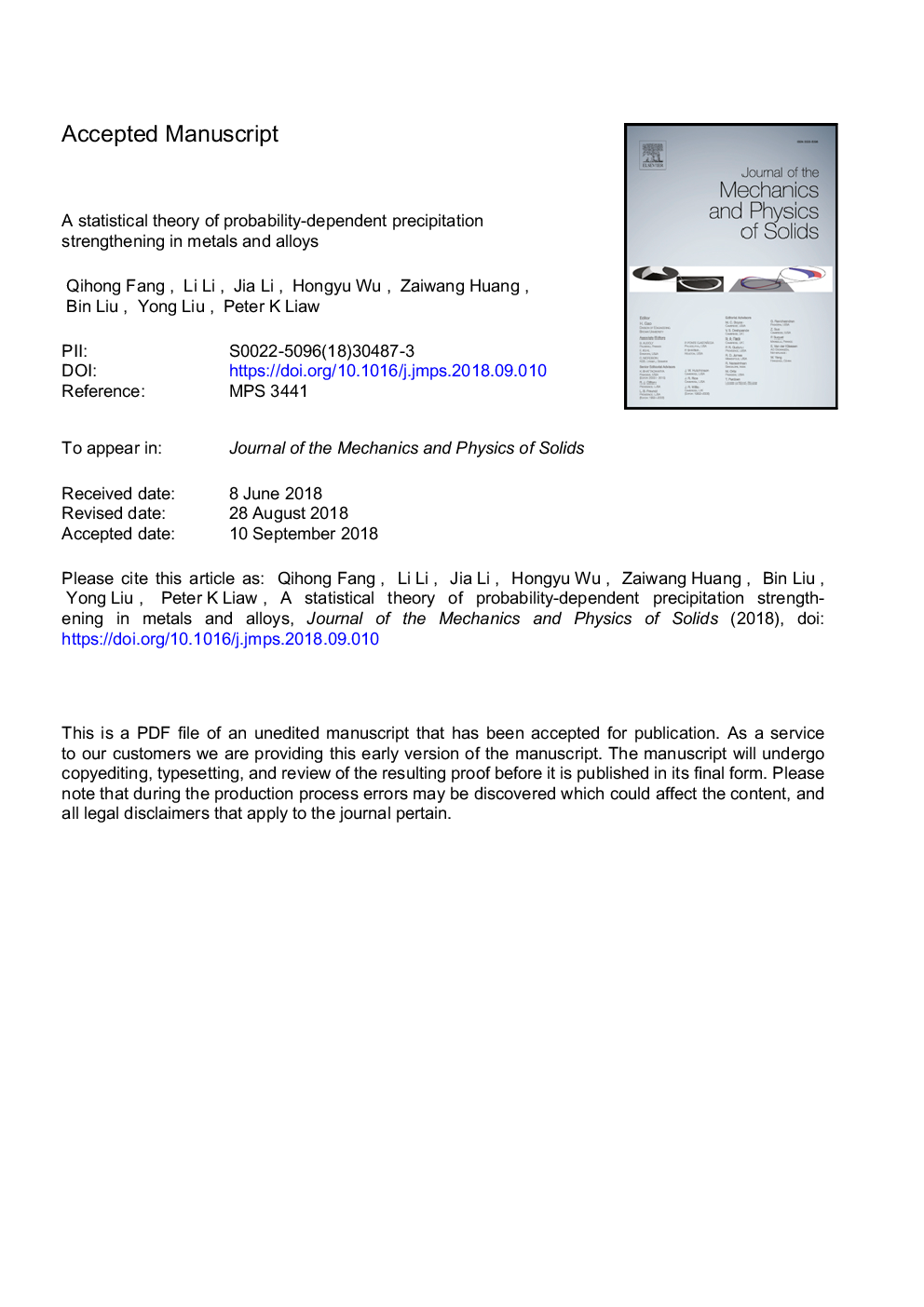 A statistical theory of probability-dependent precipitation strengthening in metals and alloys